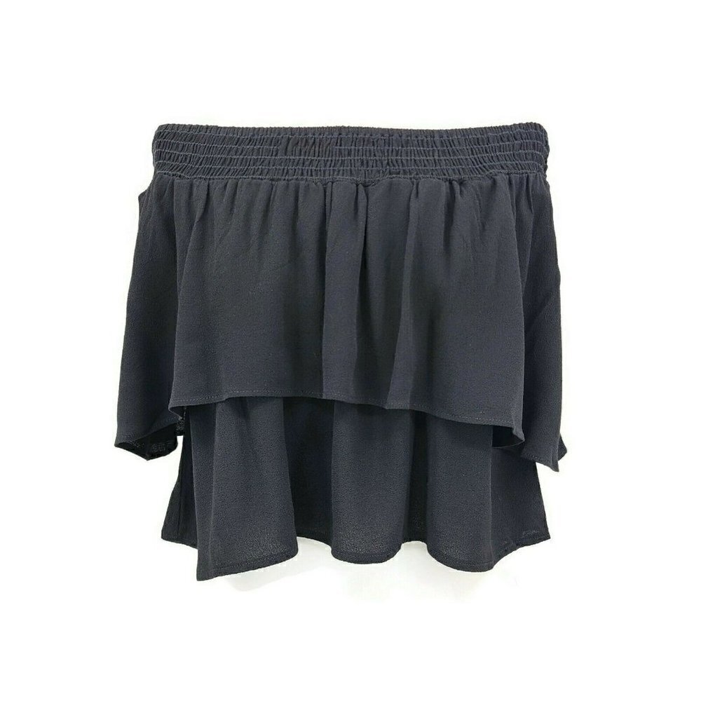 New Flynn Skye Athens Top Womens S Black Off Shoulder Rayon Ruffle